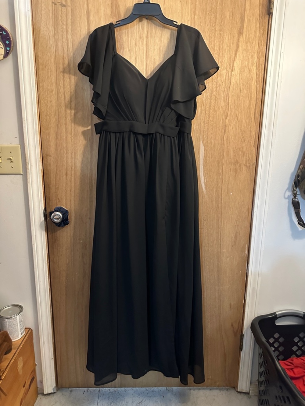 Elegant Black Flutter Sleeve Maxi Dress